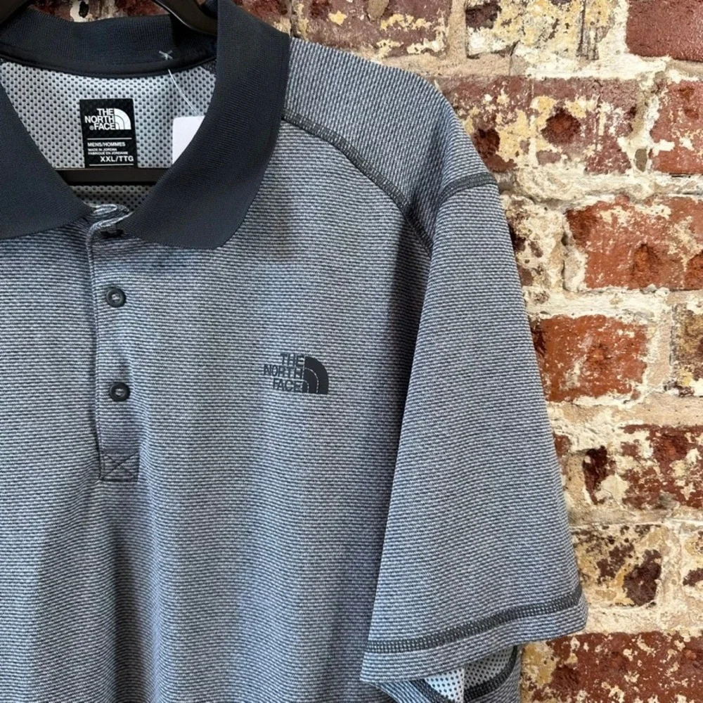 North Face Flashdry Gray Black Polo Shirt Golf Casual Short Sleeve Men 2XL